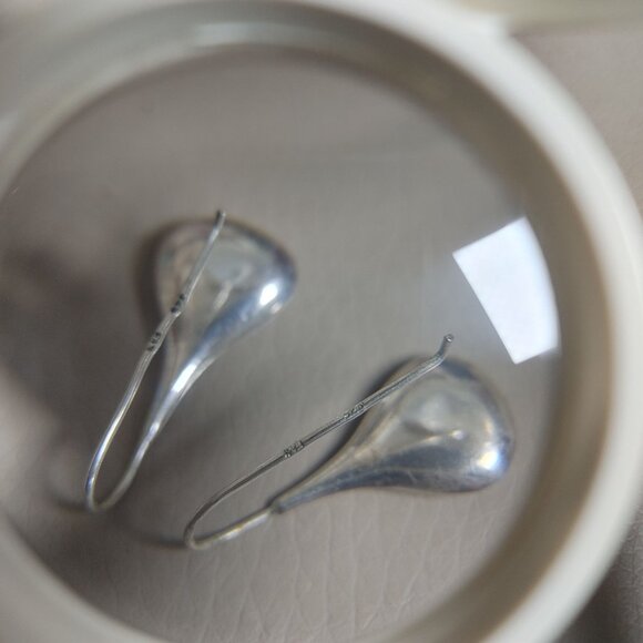 Classic Sterling Silver Earrings Teardrop Dangle Long Fishhook Vintage 1 Inch - Picture 9 of 10